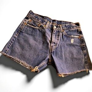 Levi's 505 High Rise Blue Denim Shorts Distressed Cut-Off